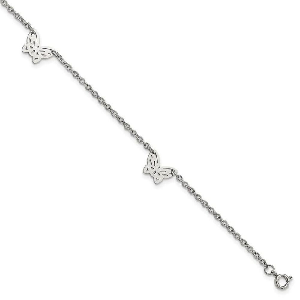Stainless Steel Cutout Butterfly Charms Anklet, 9-10 Inch
